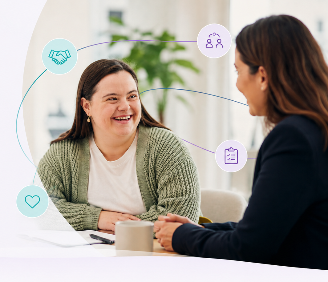 NDIS participant smiling during a support coordination meeting